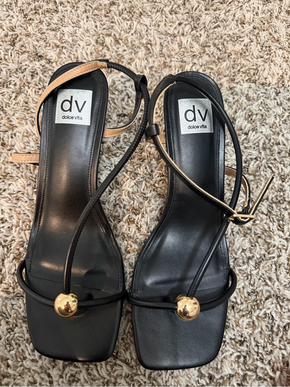 Dolce Vita Black Strappy Sandals with Gold Accent NWOB size 9